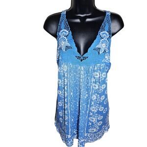 Lucky Brand Women's Blue Boho Swing Tank Top Small